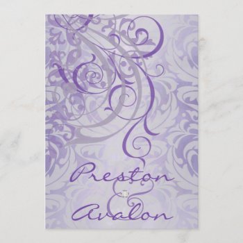 Vintage Rococo Purple Scroll Damask Invitation by TheInspiredEdge at Zazzle