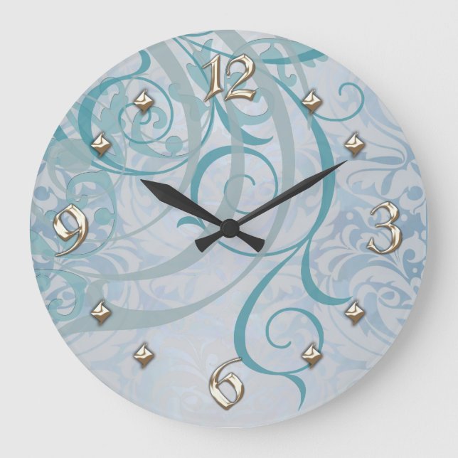 Vintage Rococo Teal Scroll Clock (Front)