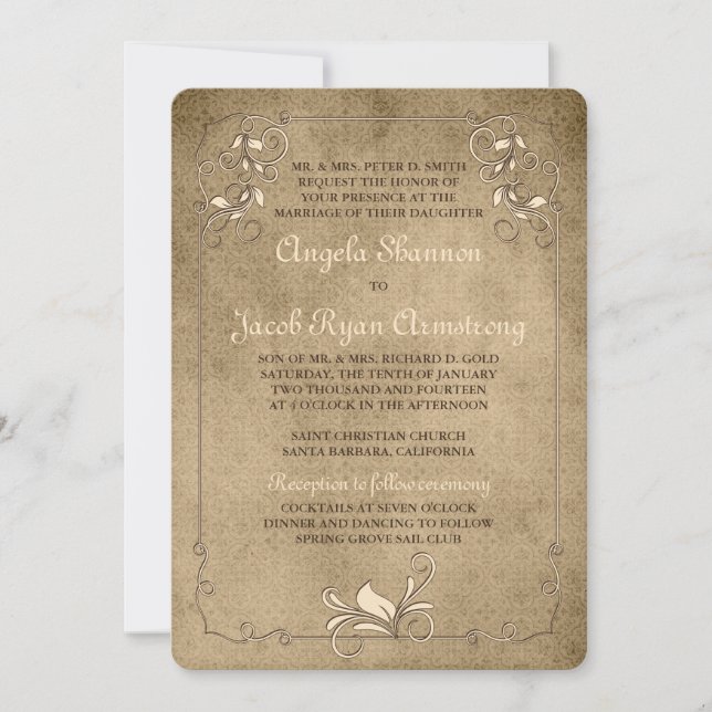 Vintage Rococo Wallpaper Floral Wedding Invitation (Front)