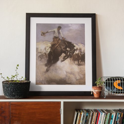 Vintage Rodeo Cowboy Breezy Riding by WHD Koerner Poster