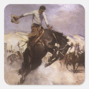 Vintage Rodeo Cowboy, Breezy Riding by WHD Koerner Square Sticker
