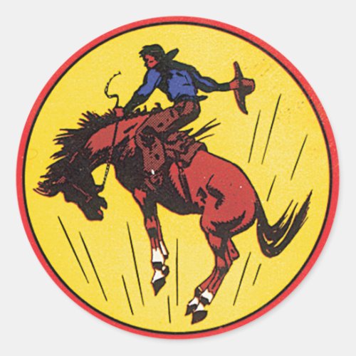 Vintage rodeo cowboy illustration classic round sticker