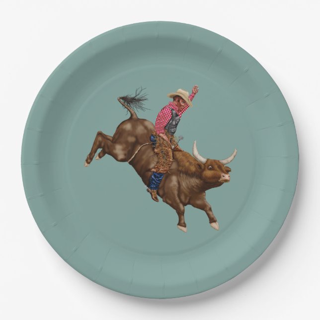 Vintage rodeo cowboy paper plates (Front)