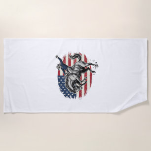 Vintage Rodeo Cowboy Patriotic Horse Rider Vector_ Beach Towel