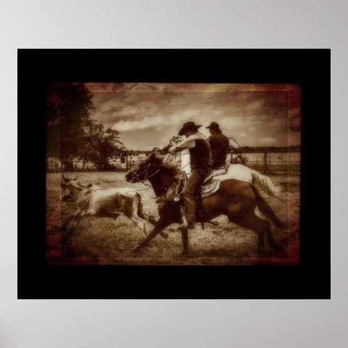 Vintage Rodeo Cowboy Photography Team Roping Poster