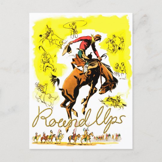 Vintage Rodeo Cowboy Round Ups Postcard | Zazzle.com