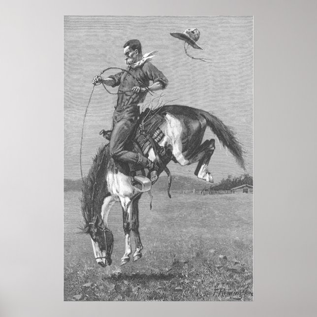 Vintage Rodeo Cowboys, Bucking Bronco by Remington Poster (Front)