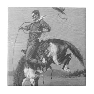 Vintage Rodeo Cowboys, Bucking Bronco by Remington Tile