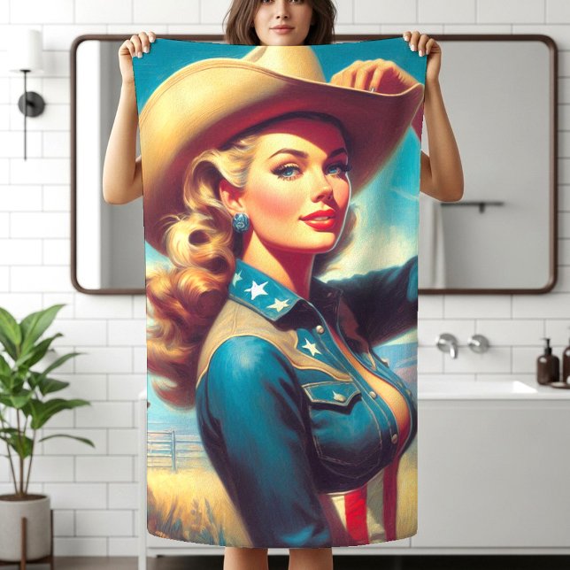 Vintage Rodeo Pin-up Beach Towel (Creator Uploaded)