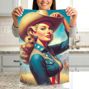 Vintage Rodeo Pin-up Kitchen Towel
