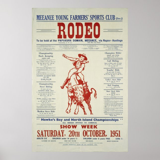 Vintage Rodeo Poster New Zealand (Front)