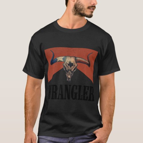 Vintage Rodeo Wrangler Western Cow Skull Cow Print T_Shirt