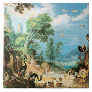 Vintage Roelant Savery Landscape with Birds Ceramic Tile