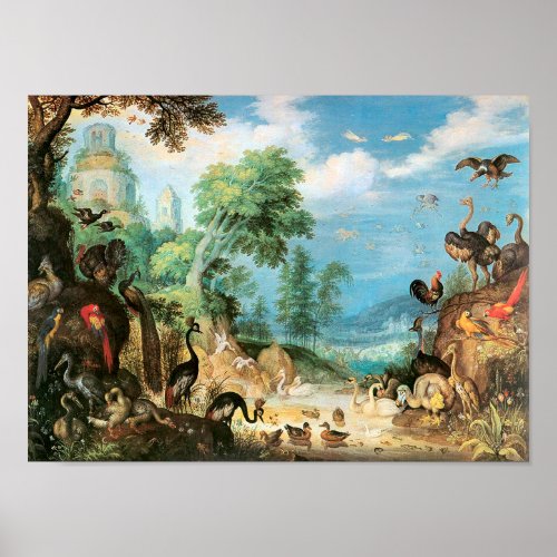 Vintage Roelant Savery Landscape with Birds Poster