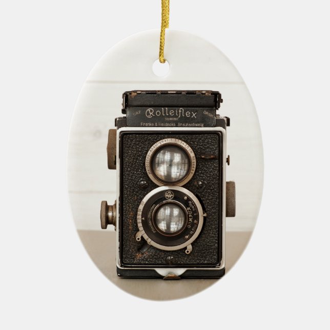 Vintage Rolleiflex Twin lens camera Ceramic Ornament (Front)