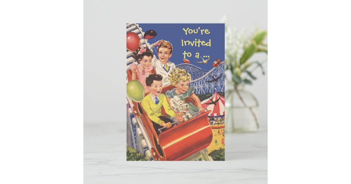 Vintage Roller Coaster Birthday Party Invitation | Zazzle