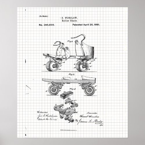 Vintage Roller Skate Patent Poster