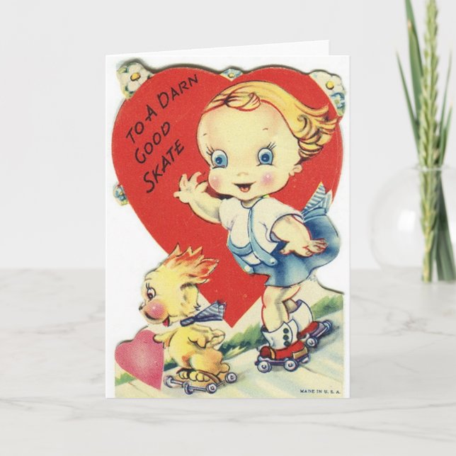 Vintage Roller Skater Valentine's Day Card (Front)