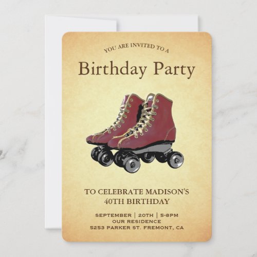 Vintage Roller Skates Birthday Party Invitation