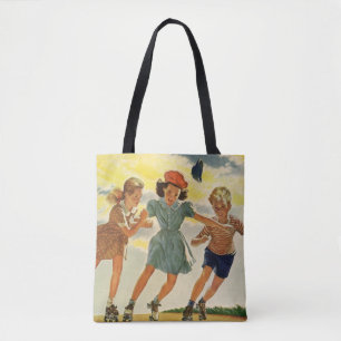 Vintage Roller Skating Fun Children Boys and Girls Tote Bag