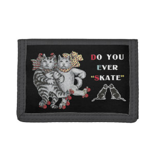 Vintage Rollerskating Cats Tri-fold Wallet