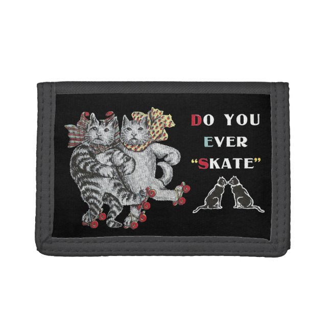 Vintage Rollerskating Cats Tri-fold Wallet (Front)