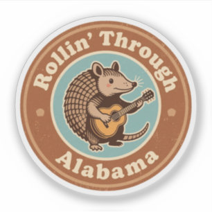 Vintage Rollin Through Alabama Armadillo Funny Sticker