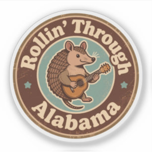 Vintage Rollin Through Alabama Armadillo Music Sticker