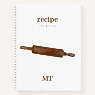 Vintage Rolling Pin Recipe Cookbook Monogram Notebook