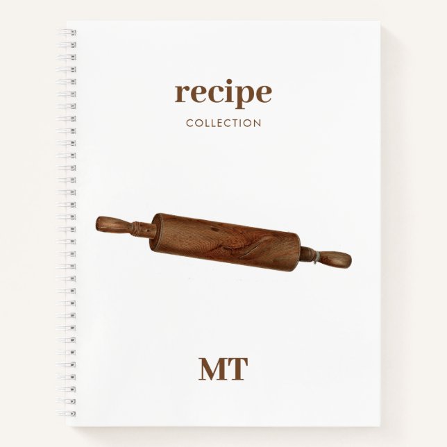 Vintage Rolling Pin Recipe Cookbook Monogram Notebook (Front)