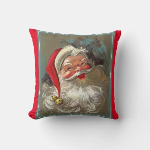 Vintage Roly Poly Holly Jolly Santa Claus Throw Pillow