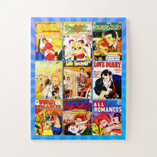 Vintage Romance Comic Book Cover Collage Jigsaw Puzzle