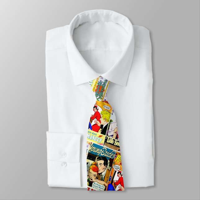 Vintage Romance Comic Book Cover Collage Neck Tie (Tied)