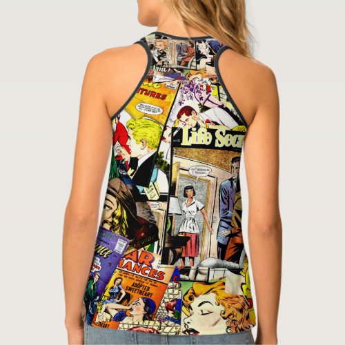 Vintage Romance Comic Book Cover Collage Tank Top