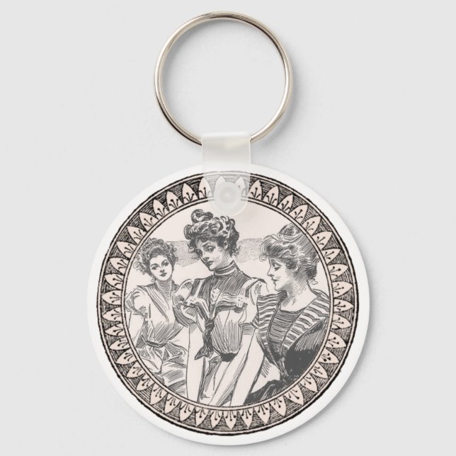  Vintage Romance Couple: Antique Roses Girly Love Keychain (Front)