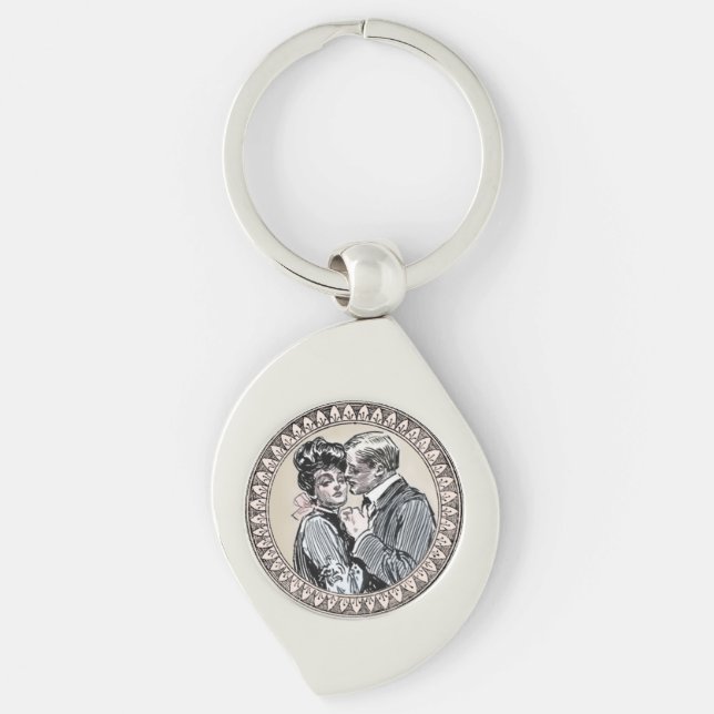  Vintage Romance Couple: Antique Roses Girly Love Keychain (Front)