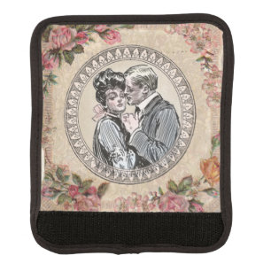 Vintage Romance Couple: Antique Roses Girly Love Luggage Handle Wrap