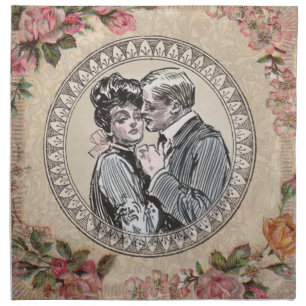 Vintage Romance Couple: Antique Roses Girly Love Napkin