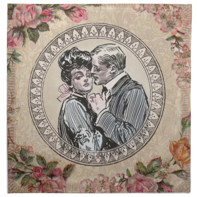  Vintage Romance Couple: Antique Roses Girly Love Napkin (Front)