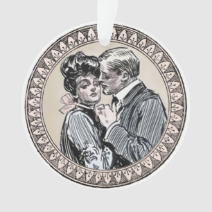 Vintage Romance Couple: Antique Roses Girly Love Ornament