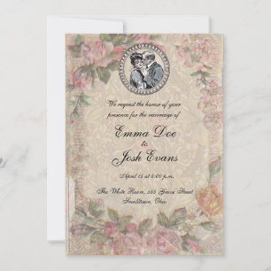 Vintage Romance Couple Antique Roses Wedding Invitation