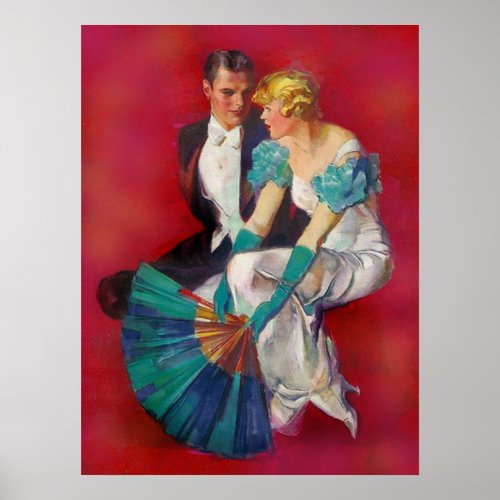 Vintage Romance Couple in Evening Dress with Fan Poster