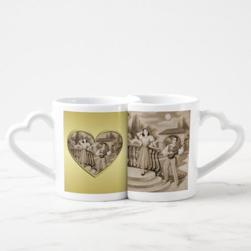 Vintage Romance couple man and woman gold Coffee Mug Set