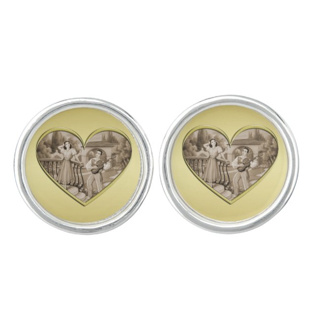 Vintage Romance couple, man and woman, gold Cufflinks (Front)