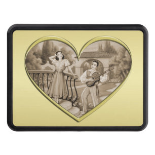 Vintage Romance couple, man and woman, gold Hitch Cover