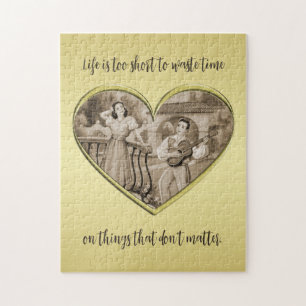 Vintage Romance couple, man and woman, gold Jigsaw Puzzle