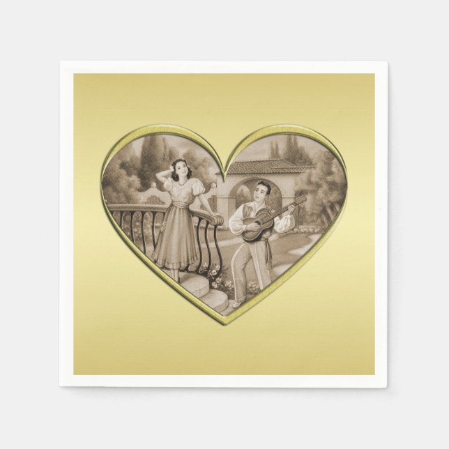 Vintage Romance couple, man and woman, gold Napkins (Front)