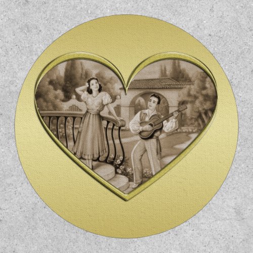 Vintage Romance couple man and woman gold Patch