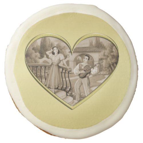 Vintage Romance couple man and woman gold Sugar Cookie