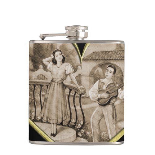 Vintage Romance couple man and woman love Flask